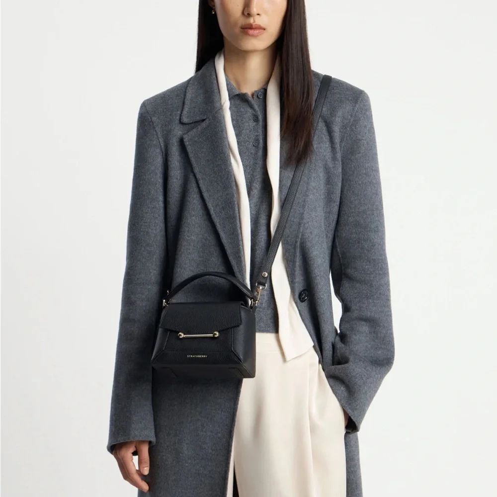 Strathberry Black Mini Mosaic Nano Bag with Gold Accents - Picture 2 of 8